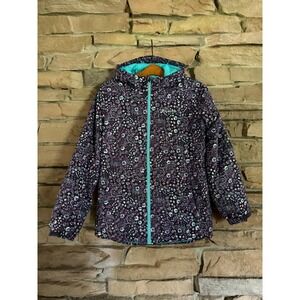 Columbia Girls Large 14/16 Insulated Hooded Jacket Navy Purple Floral Puffer